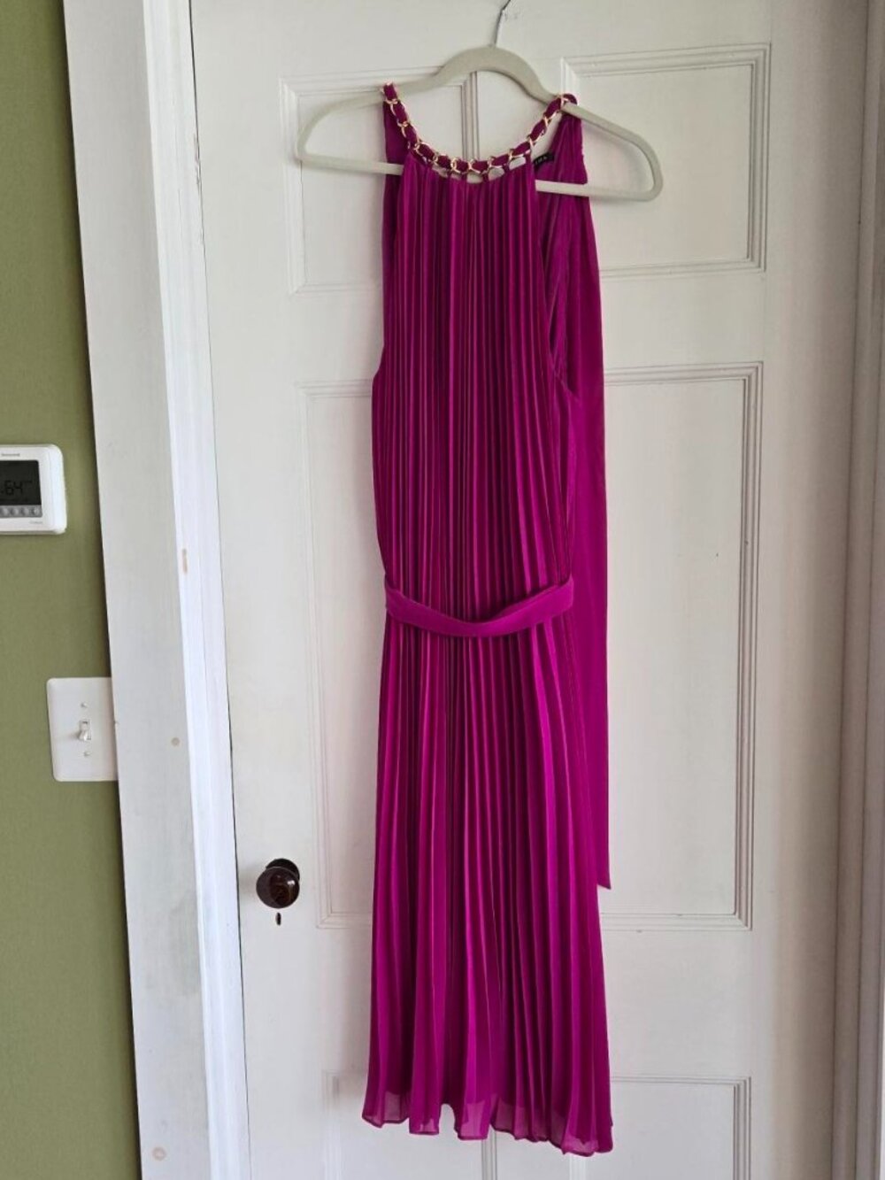 Marina Full Length Gown Dress Fuchsia Pleated Gold Necklace Plus Size 2X